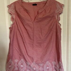 Talbots Red Striped Lace Trim Women's Top